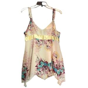 Gap 100% Silk Floral Handkerchief Hem Camisole Top Butter Yellow Fairy 12
